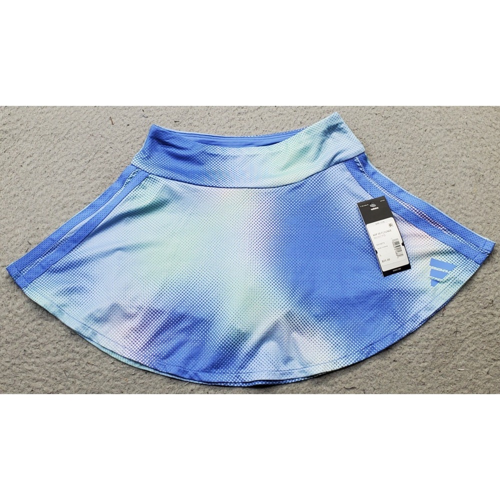 Adidas AOP 3-Stripe Flounce Golf Tennis Skort Girls Large Multi Lined Slim Fit